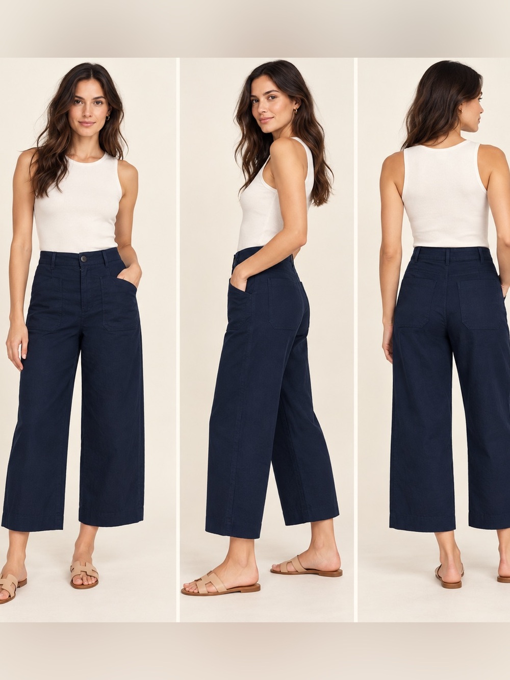 Anthropologie Navy Wide-Leg Crop Trousers